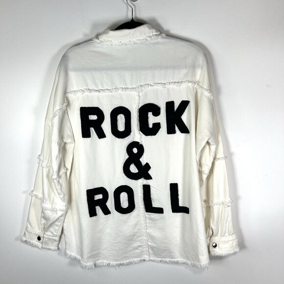 Elan Denim Jean Jacket Embroidered Rock And Roll Fringe Trim Boho Hippie Size S - Picture 5 of 11